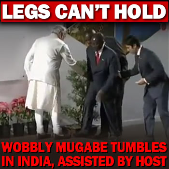 Sir Fall -A- Lot Mugabe Nearly Tumbles And  Indian PM Helps The 91-Year Old Despot, Break His Fall