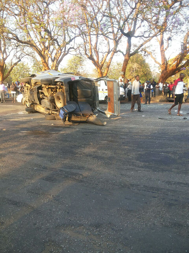 KOMBI OVERTURNS: A kombi commuter bus overturned this morning in Harare