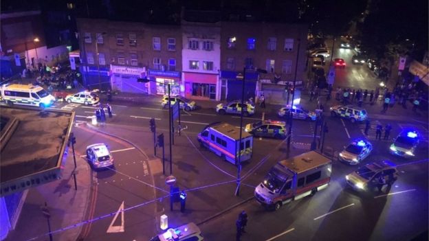 A man died and ten people were injured after a van deliberately drove into worshipers at Finsbury Park London