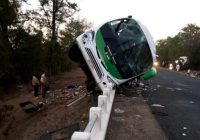 ‘A TIRED MUNENZVA BUS DRIVER lost control veered off the road and landed on road rails at the 140km peg along the Beitbridge-Masvingo Road on Tuesday’.