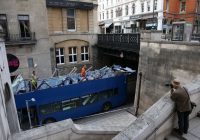 A DOUBLE DECKER COLLIDED WITH ARCH BRIDGE  in Frogmore Street, Bristol, just hours after a similar collision involving schoolchildren at around 4.30pm on Thursday afternoon.