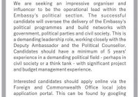BRITISH Embassy in Harare looking for Senior Political and Projects Office